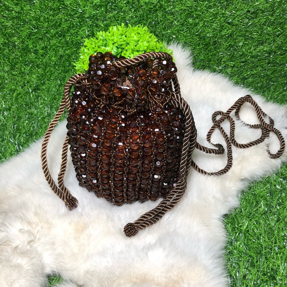 Vintage Beaded Pouch - Amber